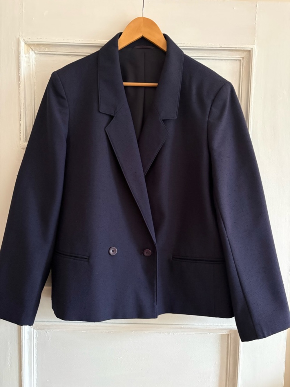 Vintage St Michael Cropped Navy Double-Breasted Blazer 46/48